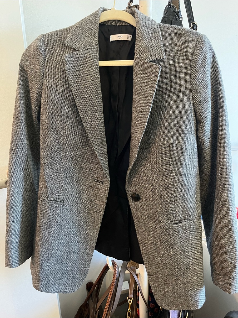 Mango Gray Textured Single-Button Blazer